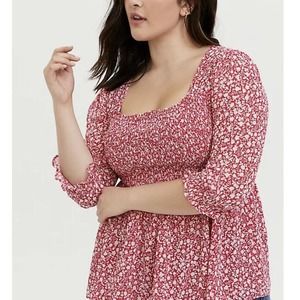 torrid babydoll chiffon smocked top plus size 2x pink white floral